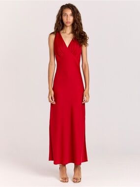 [NWT] $299 ROMY THE BRAND Alexis Maxi Dress in Red Satin. Small